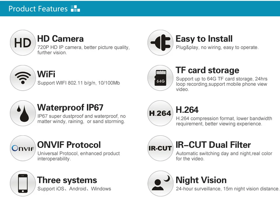 C7816wip Onvif IP Камера открытый 720 P Водонепроницаемый IP67 сети 1.0mp HD CCTV Камера Поддержка обнаружения движения сигнализации Phone View