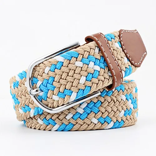 Hot Colors Belt Casual Women Knitted Pin Buckle Belt Fashion Woman Woven Elastic Stretch Belts Canvas Female - Цвет: mi-lan-baiJ