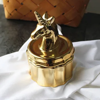 

Small Gold Unicorn Ceramic Pot Jars Jewelry Box Jewel Trinket Box Table Decoration