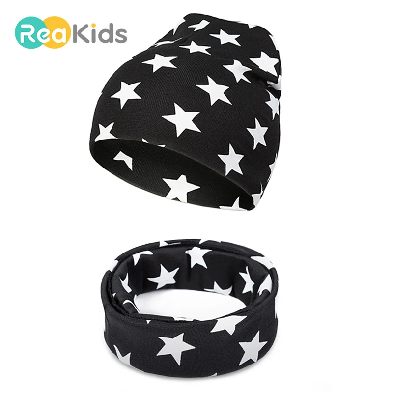 

REAKIDS Baby Hat Scarf Set Winter Beanies Cap With Scarves For Girls Boys Warm Cotton Hat Baby Fashion Children Hat With Scarf