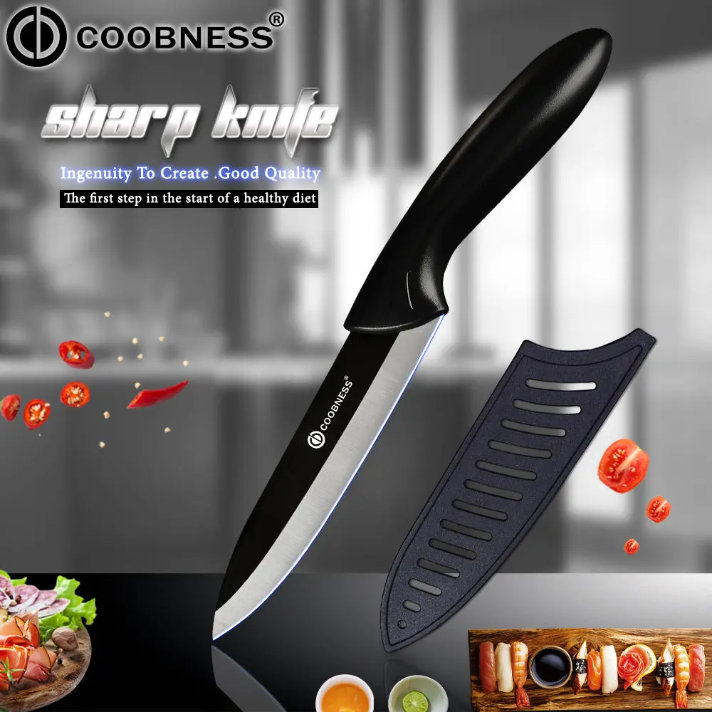COOBNESS керамический кухонный нож с черной ручкой Черное лезвие шеф повара
