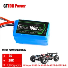 Gtfdr 1 шт. литий-полимерный аккумулятор 2S Lipo Батарея 7,4 V 1800 мА/ч, 20C Max 40C для Wltoys A959-b A969-b A979-b K929-B RC автомобиль Лодка Квадрокоптер пульт дистанционного управления съемкой от первого лица