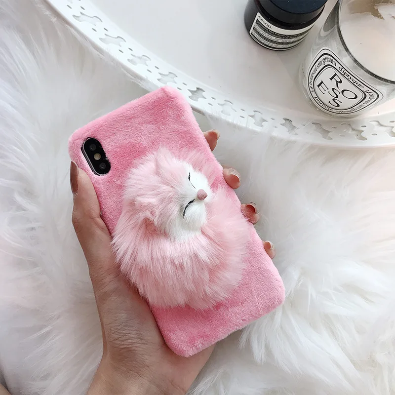 cat 5 Милый декомпрессионный мультяшный мех забавный кот для iPhone 6 6 S plus задний пушистый мягкий ТПУ защитный чехол для телефона плюшевый чехол для телефона оболочка - Цвет: cat 5