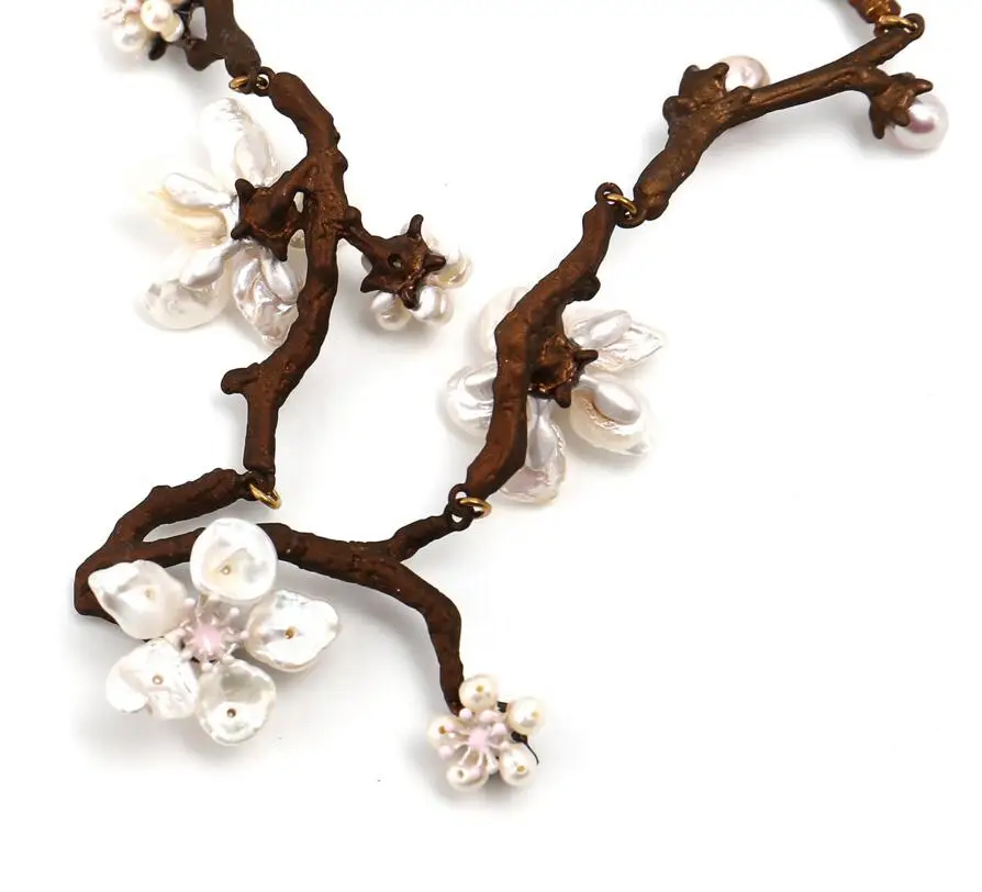 CSxjd винтажное ожерелье с цветком персика и вишни, высококачественное металлическое медное ожерелье с натуральным жемчугом, женские роскошные ювелирные изделия