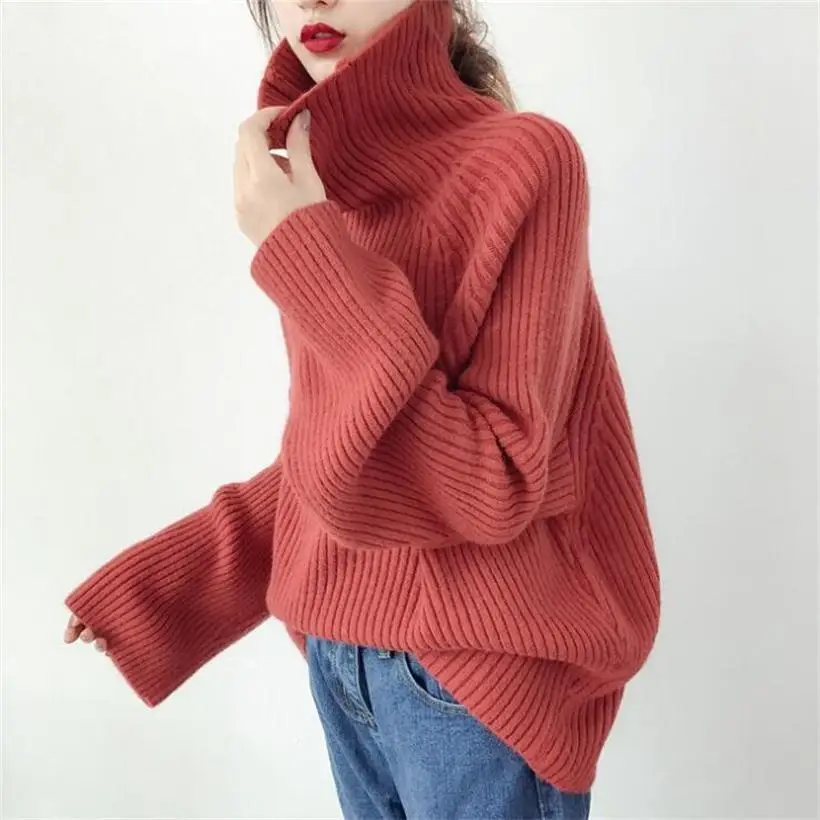 2019 new hot sale women's spring autumn loose turtleneck knitted sweaters women clothing knit pullovers | Женская одежда