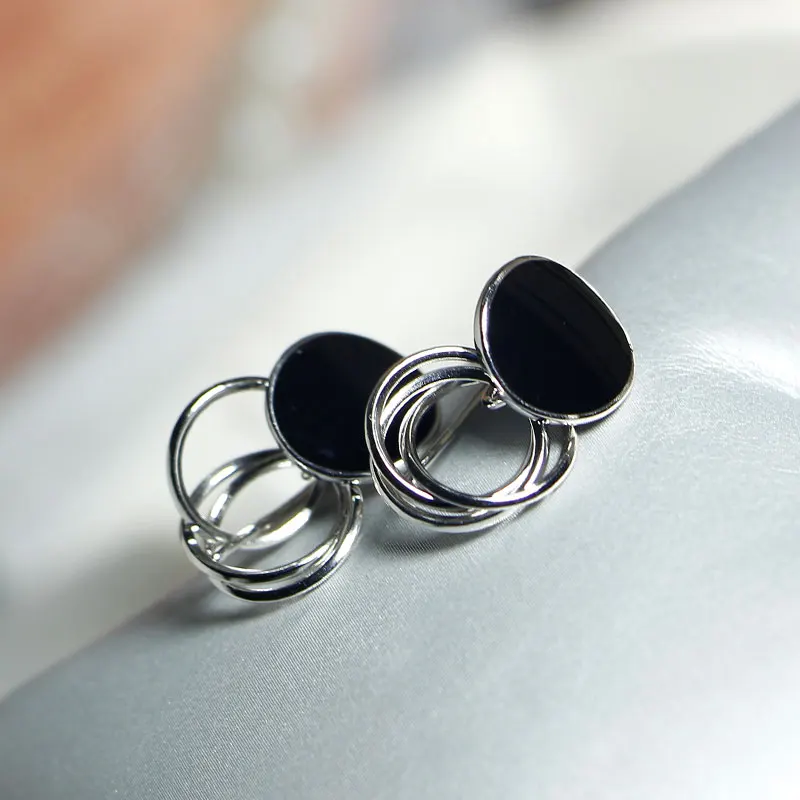 

Black Round Epoxy Earrings S925 Sterling Silver Earrings for Women