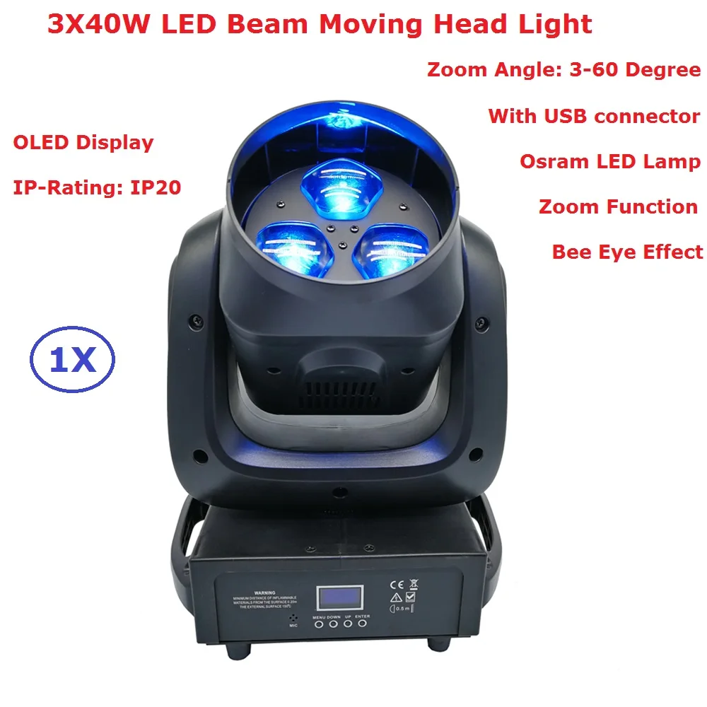 LED Head Light Beam Wash Stage Lights 3X40W Rotating Bee Eye Moving Head Lights With Zoom Function New Design DJ Disco Party