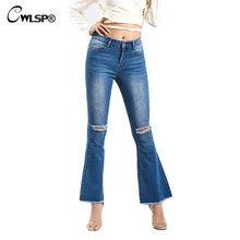 CWLSP зимние тонкие эластичные женские расклешенные брюки повседневные широкие брюки высокая посадка на пуговице заусенцы джинсы vaqueeros mujer QL4255