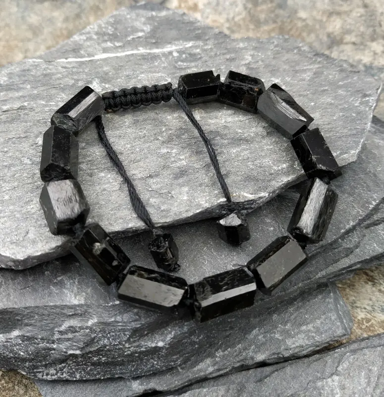 

Natural Black Tourmaline Stone Beads Bracelet Adjustable M0038