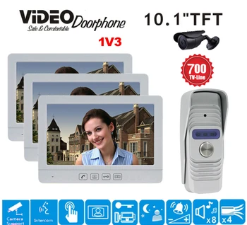 

ZHUDELE International design 10.1" Display Color Video Door Phone Touch Button Doorbell Intercom IR 700TVL HD Camera 1V3