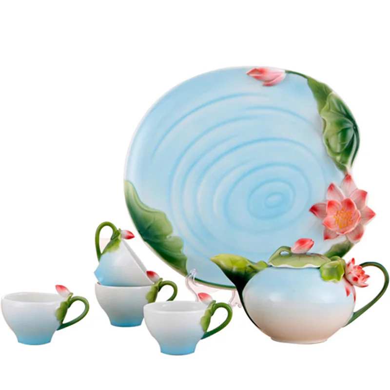 Эмалированный чайник чашки чайный набор с подносом Кунг фу чайник кружки gaiwan костяного фарфора творческий посуда для напитков