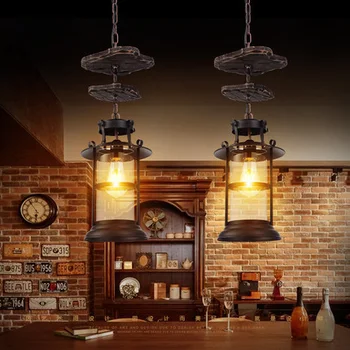 

Loft Style Pendant Lights Bar Vintage Light Fixtures Creative Wood Pendant Lamp Glass Pendant Light Restaurant Art Deco Lighting
