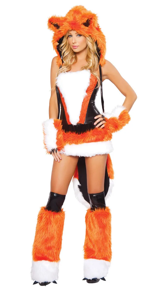 

Adult Women Faux Fur Sexy Fox Costumes Halloween Animal Cosplay Outfit