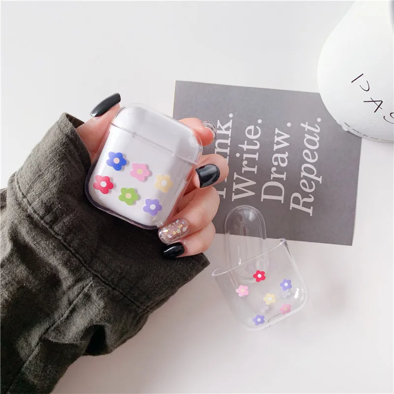 

Hard Case For AirPods earphone Case Cute Wireless Bluetooth Earphone Cover For Airpods Cartoon Flowers Transparent Protect Cover