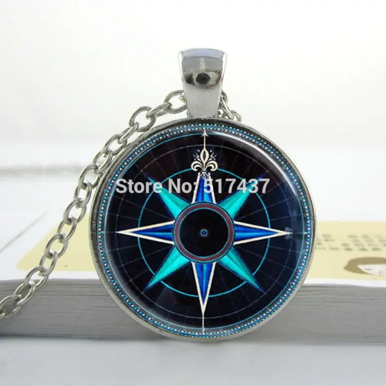 Compass Necklace Compass Rose Necklace Nautical Jewelry Navy Blue and