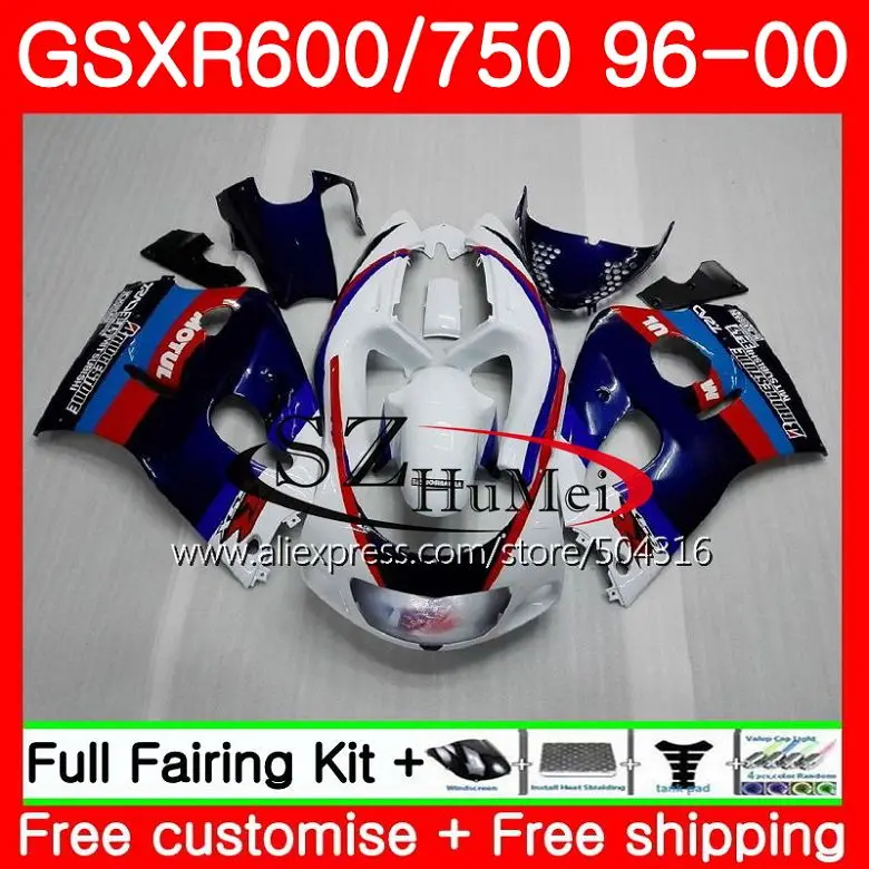 Корпус для SUZUKI GSX-R600 GSXR 600 750 SRAD 27SH19 белого и синего цвета GSXR750 96 97 98 99 00 GSXR600 1996 1997 1998 1999 2000 обтекатели - Цвет: No.  1