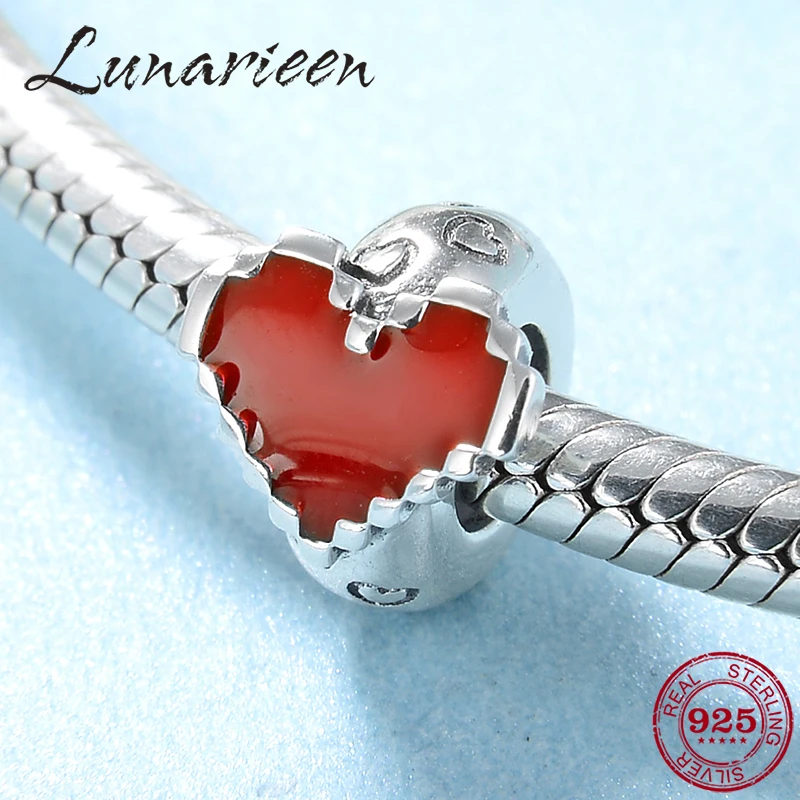 

Hot 925 Sterling Silver Red Enamel Heart fine Spacer Stopper beads Fit Pandora Women Bracelet Bangle DIY Jewelry making