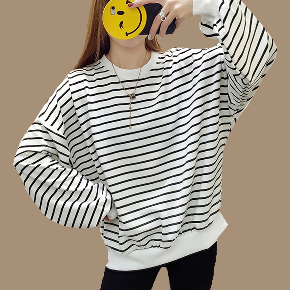 

Red Black White Stripes Hoodie Ulzzang Long Sleeve Poleron Mujer 2019 Women College Hoodie Cute Korean Clothes Harajuku Loose