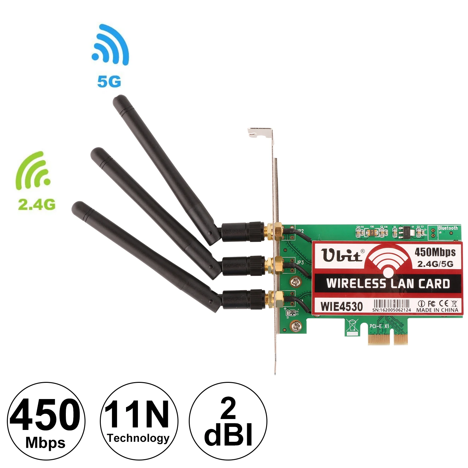 Ubit Беспроводная PCI-E Express карта WiFi сетевой адаптер карта Поддержка двух диапазонов(2,4 ГГц 450 Мбит/с или 5 ГГц 450 Мбит/с) с 3 шт антенной