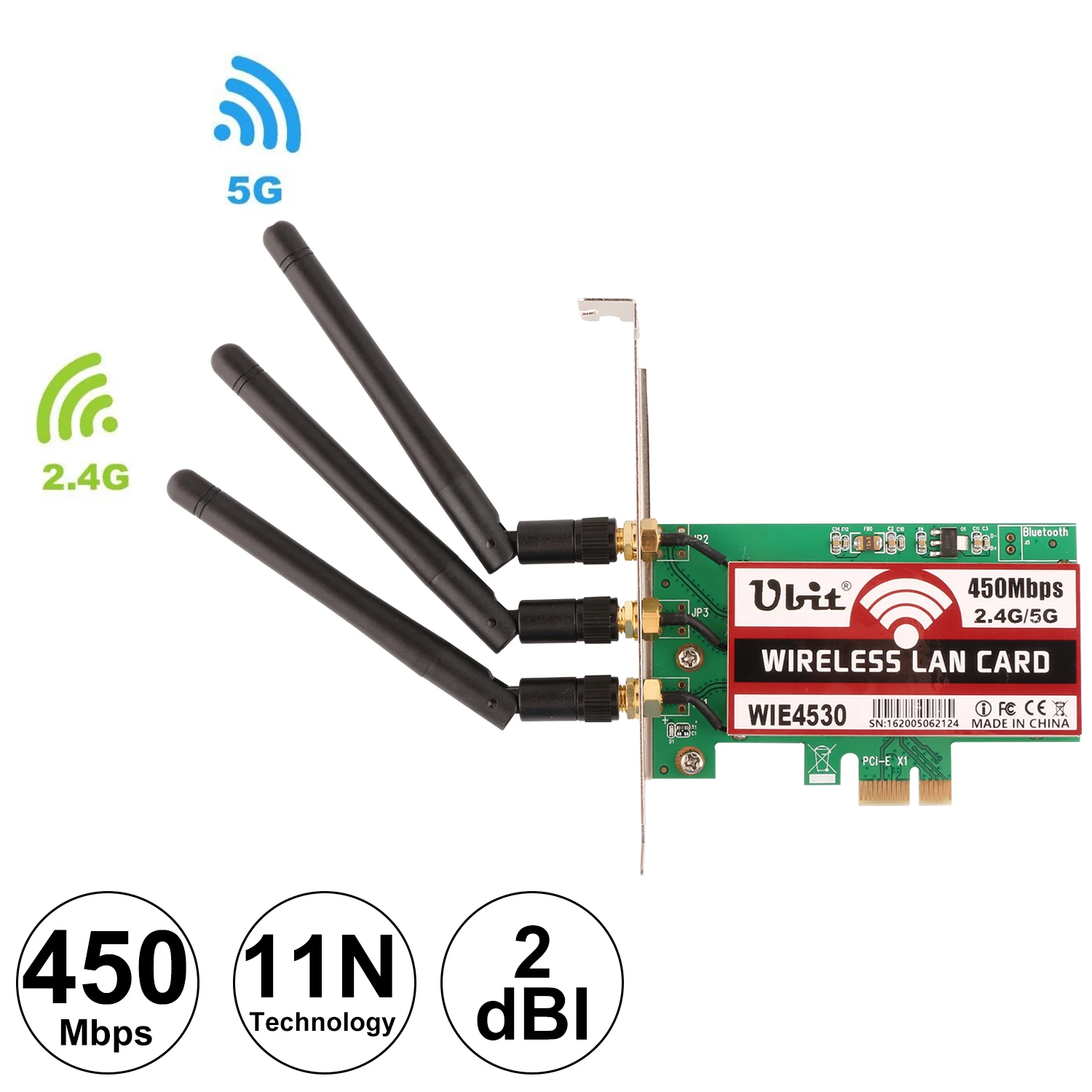 

Ubit Wireless PCI-E Express Card WiFi Network Adapter Card Support Dual Band(2.4GHz 450Mbps or 5GHz 450Mbps) With 3PCS Antenna