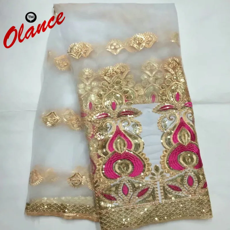 

For Sale! Latest Embroidered fushia and golden Flowers with Sequins B8F10 Free Shipping Party Dress Cheap Tulle Lace Fabric