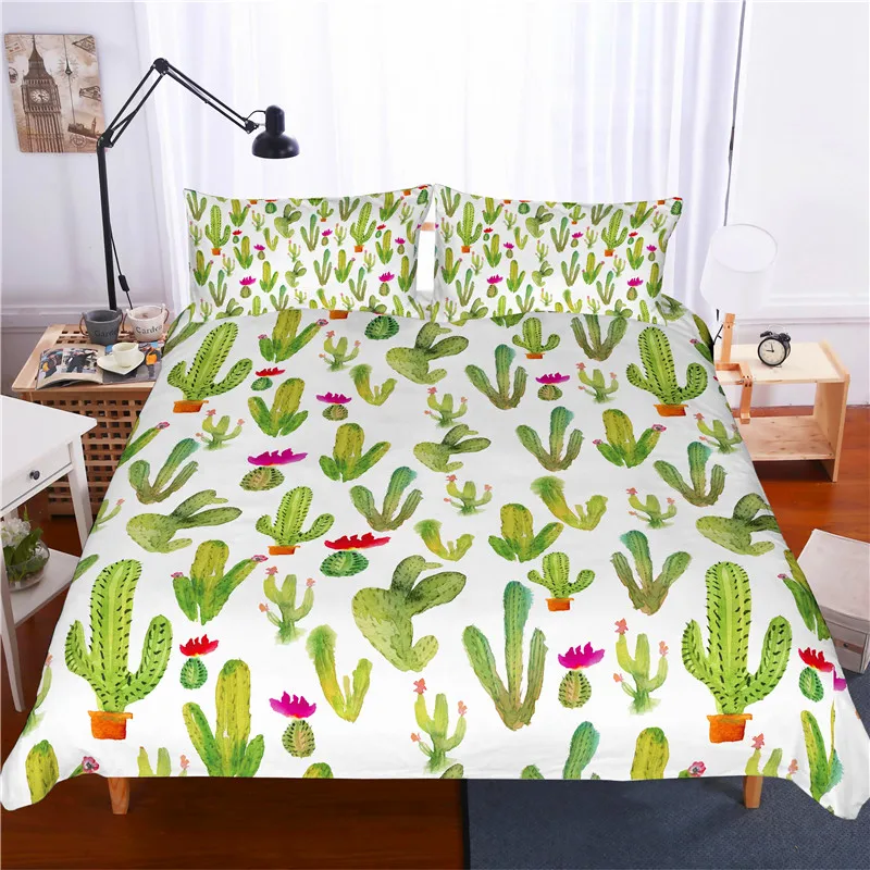 

3D print Bedding set Yellow green cactus frinds'/ lovers' gift/present Duvet cover set Home Textiles
