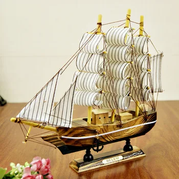 

24cm Wooden Ship Craft Sailing Boat Wood Sailboat Model Nautical Pure Manual Decoration Home Decor Sailboat Sailing Ship