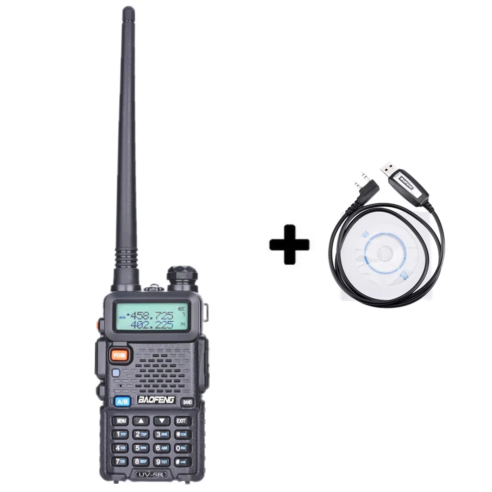 Baofeng UV-5R портативная рация Двухдиапазонная профессиональная 5 Вт UV 5R Ham двухстороннее радио UV5R портативная охотничья радиостанция КВ трансивер - Цвет: Add a program cable