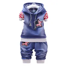 В полоску из хлопка на осень для маленьких мальчиков с принтом «Звезда», с капюшоном, с длинными рукавами, с принтом толстовка с брюками, комплект одежды