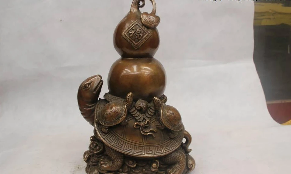 

15"Chinese Folk Pure Bronze excellent Lucky longevity tortoise calabash Statue