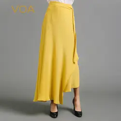 Voa шёлковый желтый Асимметричный трапециевидная юбка Женская Длинная Юбка-миди большого размера однотонная короткая юбка-карандаш с