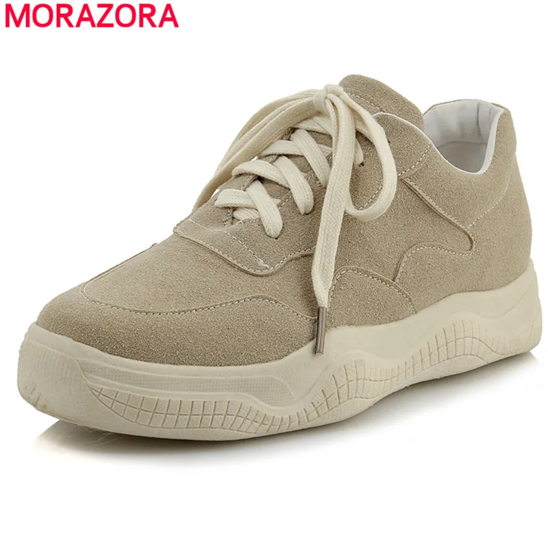 

MORAZORA 2019 new arrival flock sneakers women shoes lace up round toe platform shoes spring summer casual flat shoes woman