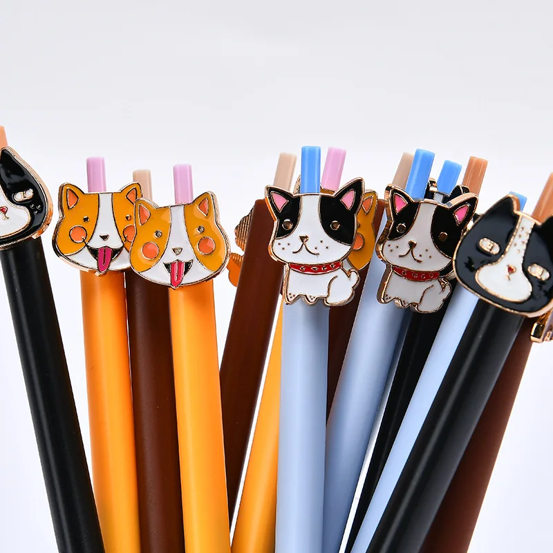 

4 pcs Dog friends triangle gel pen Cartoon teddy shiba 0.5mm ballpoint Black color pens signature Office school supplies A6038