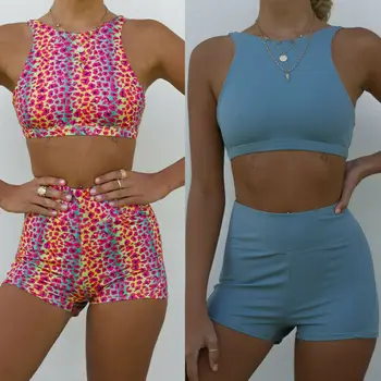 

2PCS Womens Yoga Workout Gym Top+Pants Set Shorts Fitness Sports Wear Suit Outfits Solid Outfits Solid