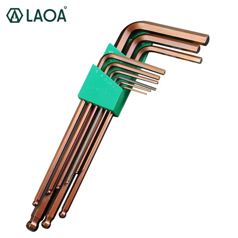 

LAOA S2 material Allen keys 9pcs prolong Allen wrench magnetic ball Hex Wrenches set Socket ball head screw wrench