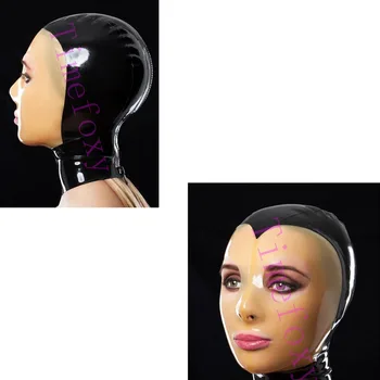 

100%Latex mask with transparent face Latex Fetish Hoods with Back Zip Halloween hood mask Rubber mask
