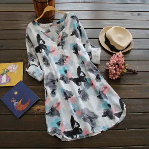 

Sweet Women Blouse Boho Butterfly Ladies T Shirt Casual Loose Short Mini Dress Tops