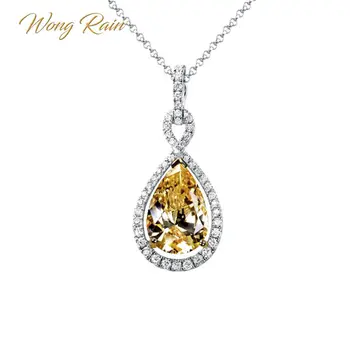 

Wong Rain 100% 925 Sterling Silver 9 * 12 MM Water Drop Citrine Gemstone Birthstone Engagement Wedding Pear Pendant Wholesale