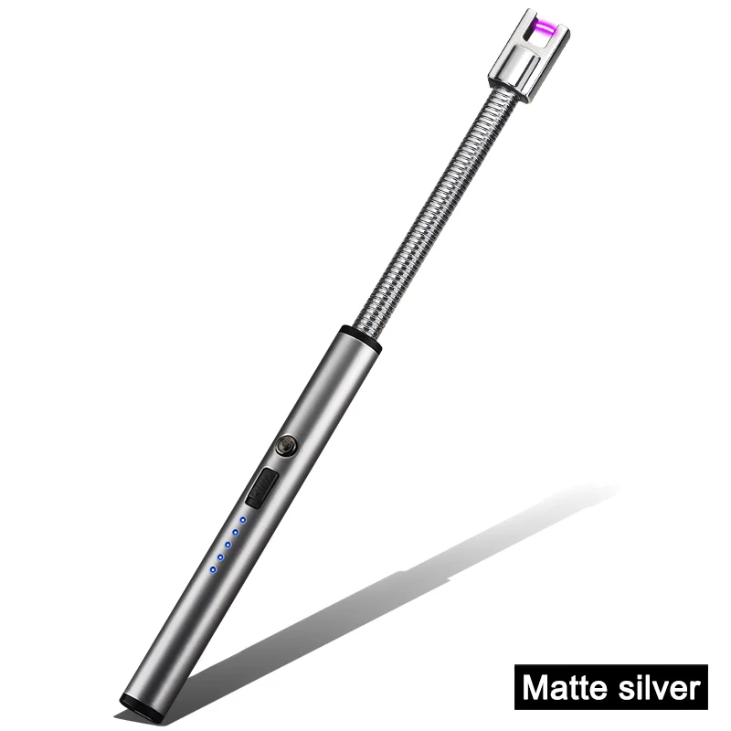 1 шт. электрическая зажигалка с подключением к USB 360 градусов вращения перезаряжаемое Беспламенное ветрозащитное цинковый сплав TN99 - Цвет: Matte silver