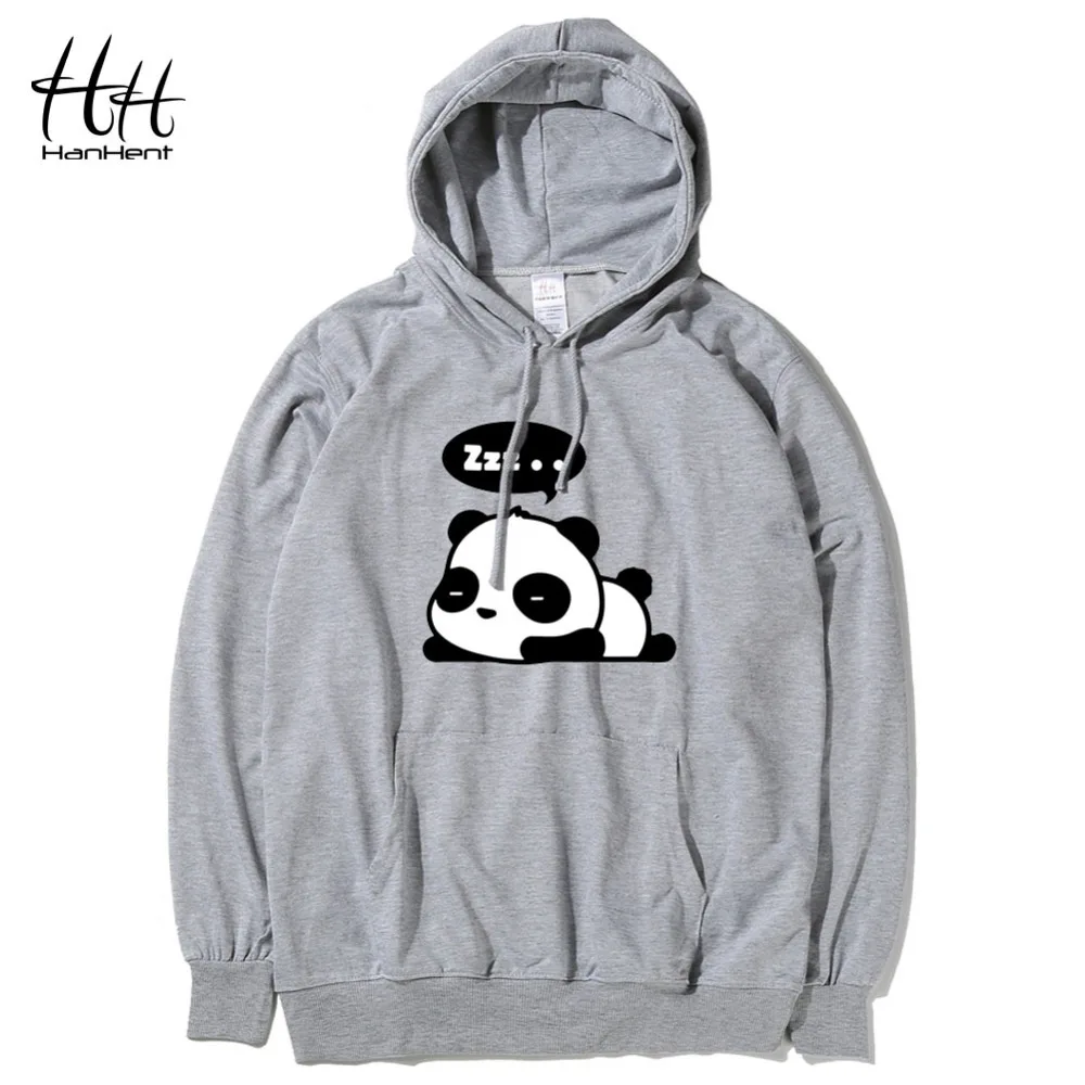 HanHent Sleep Panda Hoodies Men Cute Animal Hooded Sweatshirts Pullover