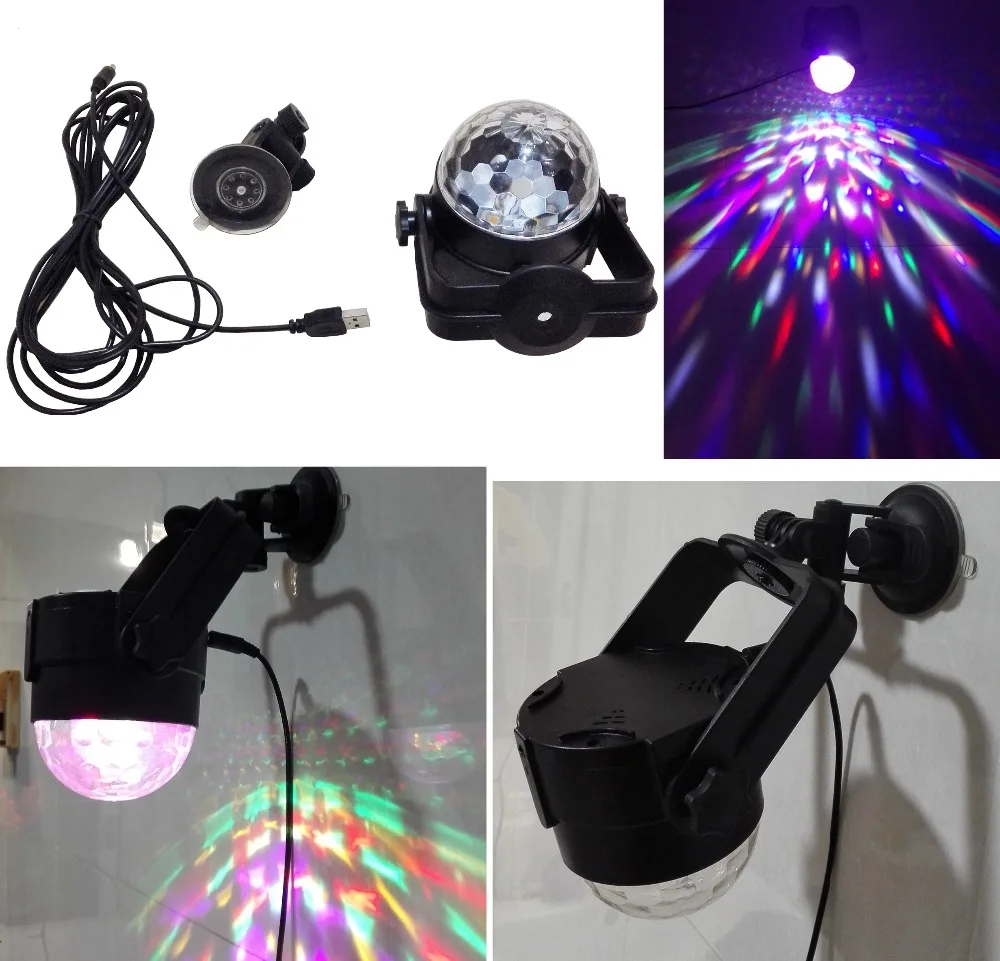 

7 Color Changing 9W RGB USB charging cable Sound Actived Portable Crystal Magic Mini Rotating Ball Effect Led Stage Lights