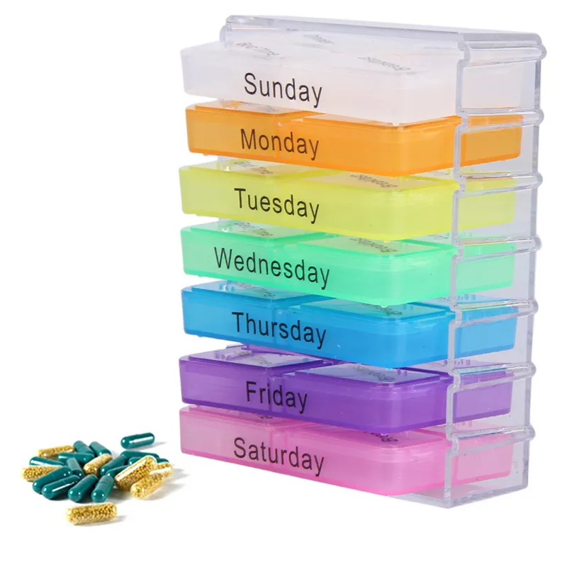 Colorful Design Medicine Weekly Storage Pill 7 Day Tablet Sorter Box Container Case Organizer Pill Organizer Boxs
