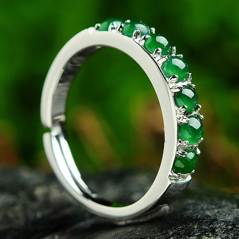 

Real Opal Ring Fashion Jewelry Adjustable Rings Double Silver Color for Women Real jade Ball Stone Ring AEX0654