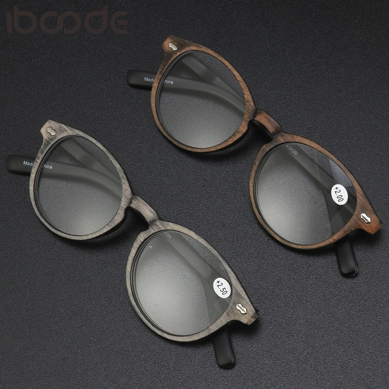 

iboode New Retro Oval Imitation Wood Grain Glasses Frame Reading Glasses Men Women Resin Lens Spring Legs Presbyopia Eyeglasses
