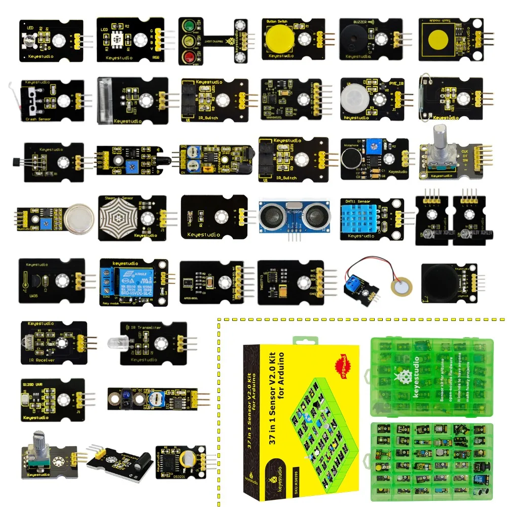 

2019 NEW!Keyestudio New Sensor Starter V2.0 Kit 37 in 1 Box (No Main Board) for Arduino Kit