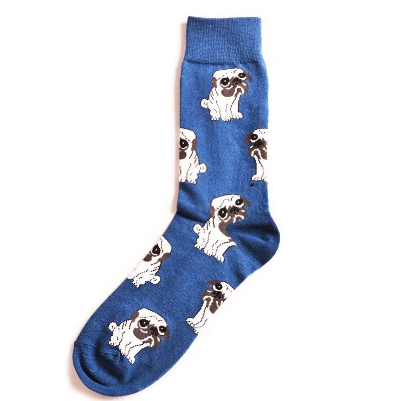 Цветные повседневные мужские носки с забавным динозавром, акулой, хлопковые нарядные носки, новинка, мужские свадебные носки с космическим космонавтом, созвездием - Цвет: pug