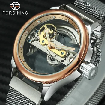 

FORSINING 2019 New Fashion Minimalist Watch Men Automatic Mechanical Golden Bridge Mesh Strap Men Watches Top Brand Luxury Gift