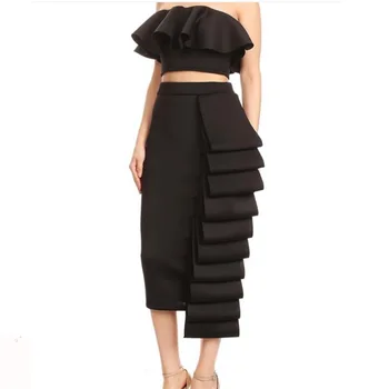 

HIGH STREET New Fashion 2020 Designer Runway Suit Set Women's Strapless Ruffle Camis Top Wave Ruffle Skirt Set