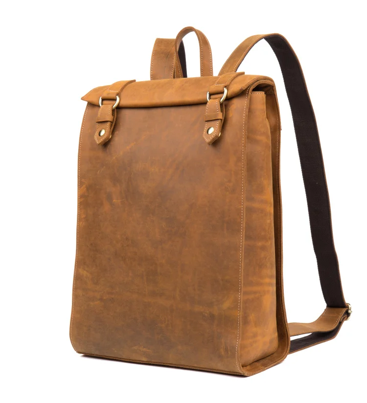 Khakifarbene Vorderansicht des Woosir Vintage-Lederrucksacks