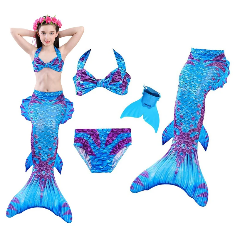 

4PCS/set 2019 New Children Mermaid Tails with Monofin Kids Girls Costumes Swimming Mermaid Tail Mermaid Swimsuit Flipper for Kid